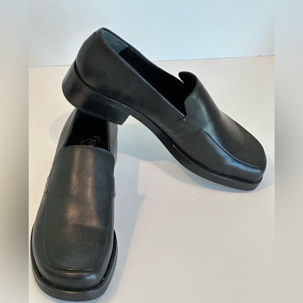 Franco Sarto Black Leather Minimalist Bocca Academia Loafers, 7.5